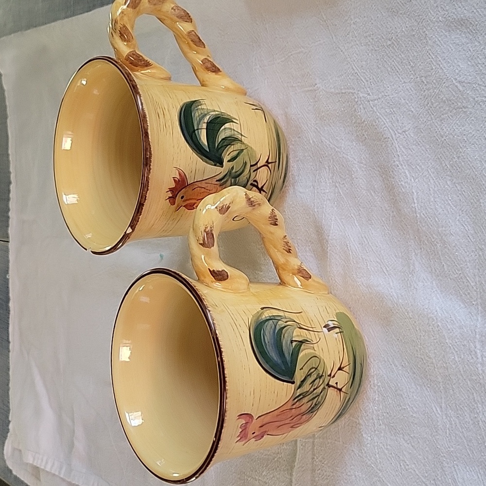 Mugs Home Brand With Chicken Motif. One Has Two Chips. The Other Like New.